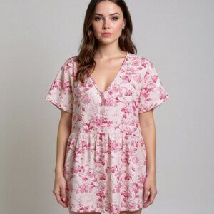 April Cornell Plus Size XXL Cottagcore  Pink Floral Button Up Shirt Roses Top